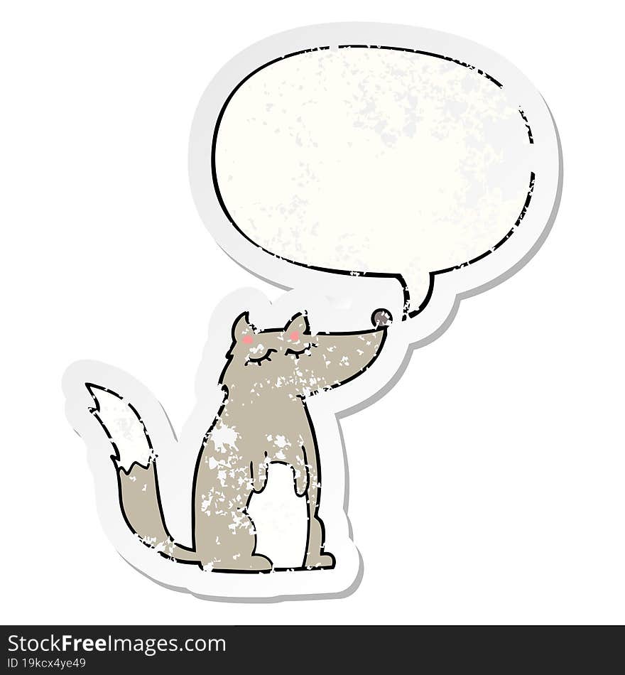 cartoon wolf and speech bubble distressed sticker