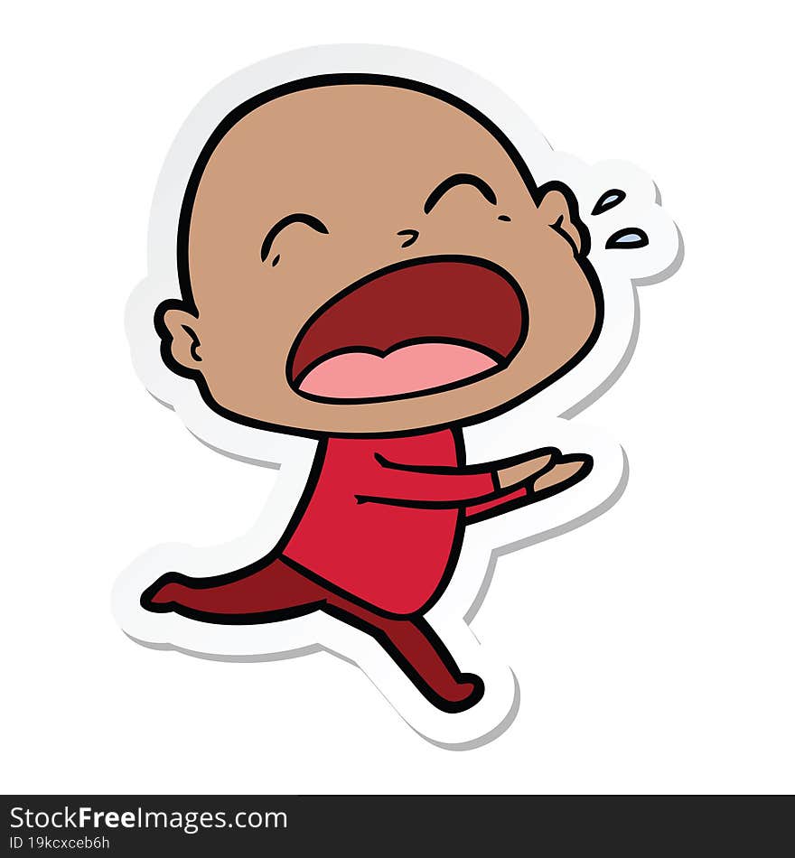 Sticker Of A Cartoon Shouting Bald Man