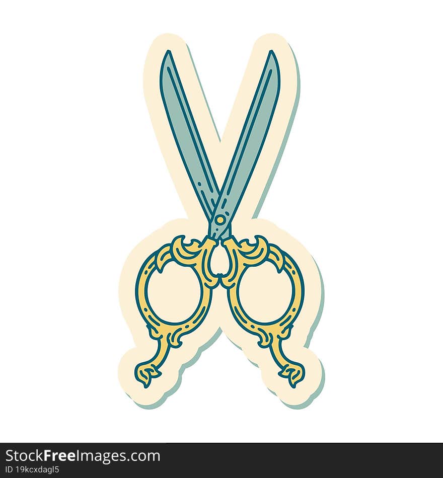 Tattoo Style Sticker Of Barber Scissors