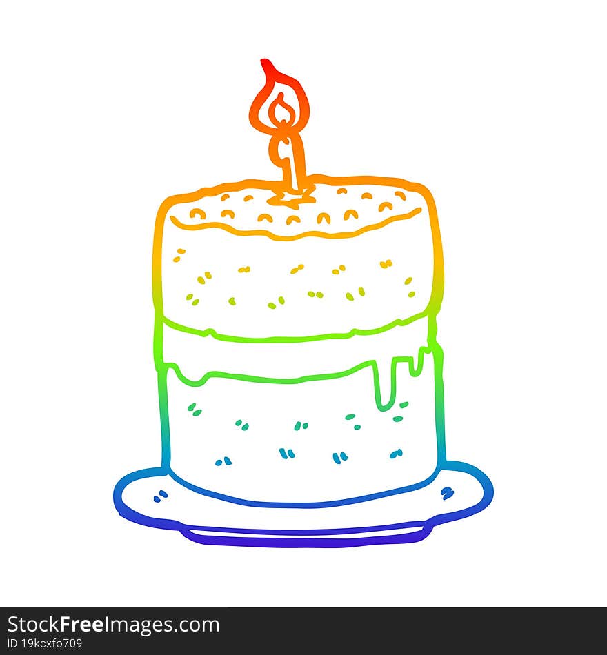 rainbow gradient line drawing of a cartoon cake