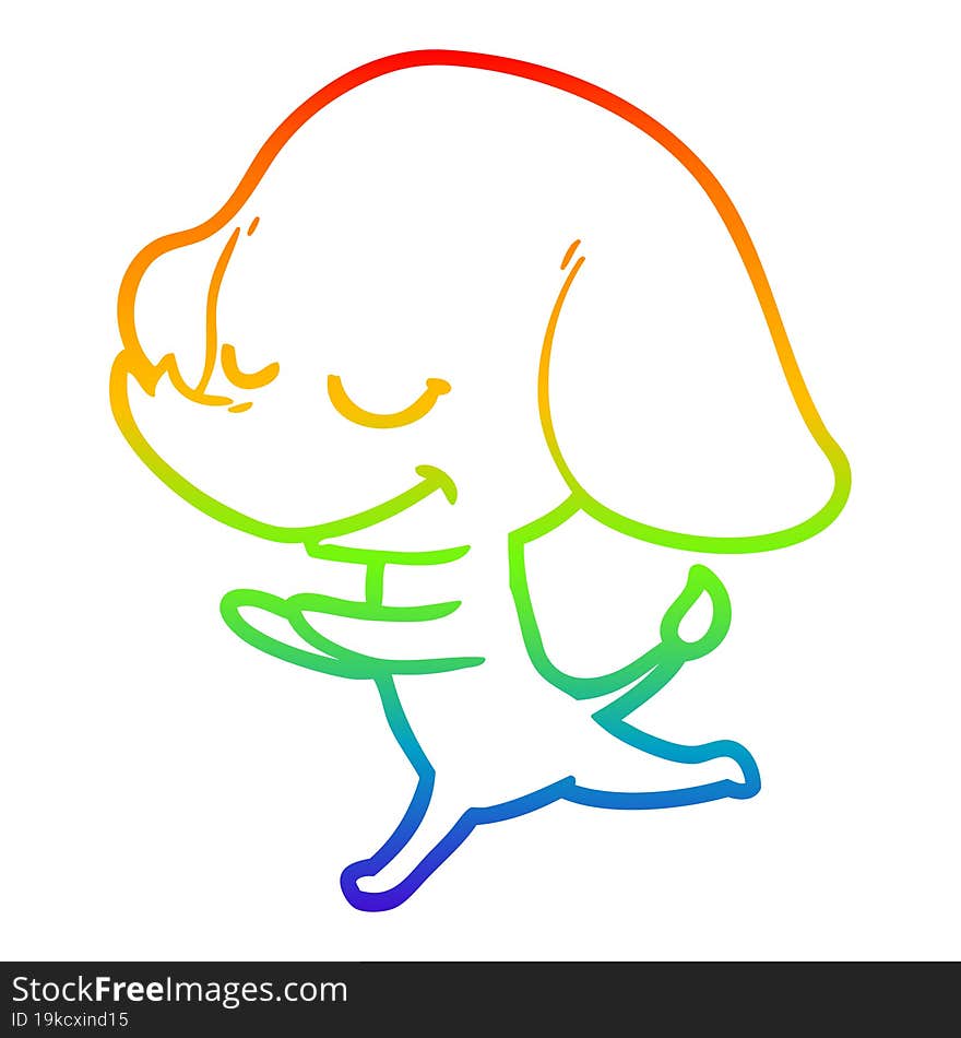 rainbow gradient line drawing cartoon smiling elephant running