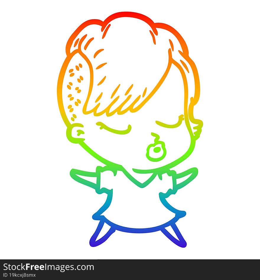 rainbow gradient line drawing cartoon pretty hipster girl