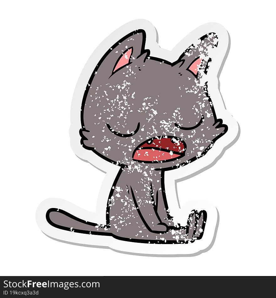 distressed sticker of a talking cat cartoon