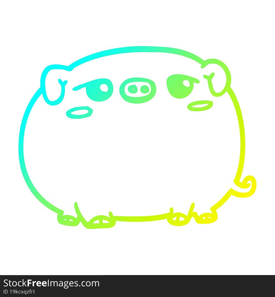 cold gradient line drawing of a cute cartoon pig