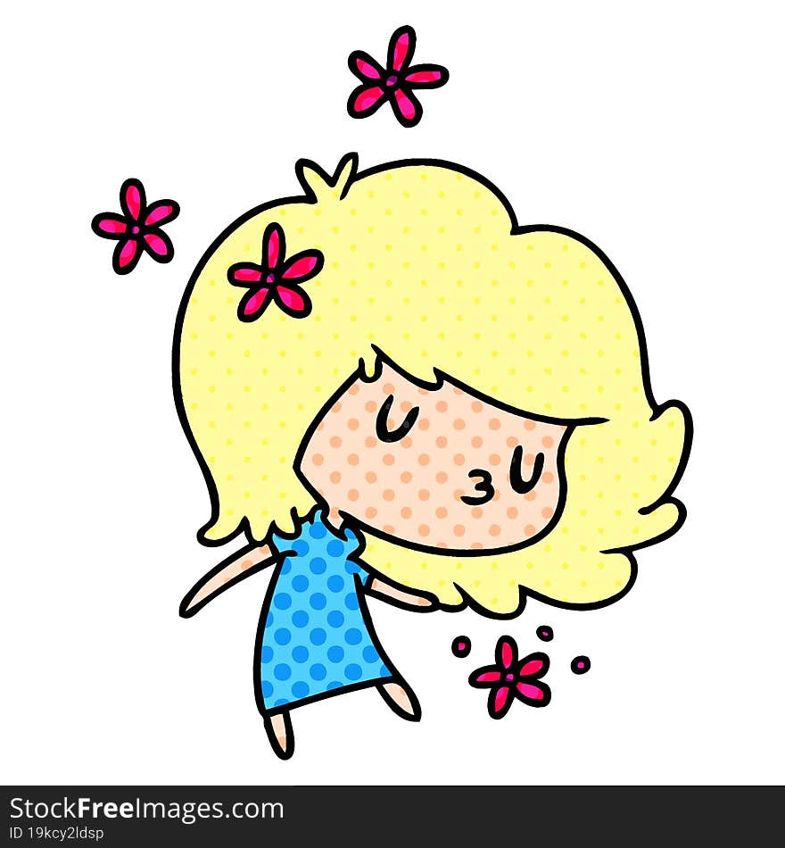 cartoon illustration of a cute kawaii girl. cartoon illustration of a cute kawaii girl