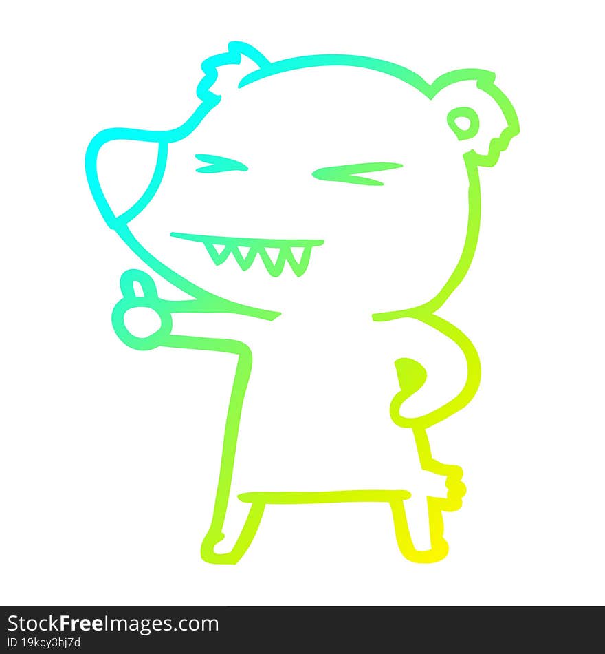 Cold Gradient Line Drawing Cartoon Bear Giving Thumbs Up