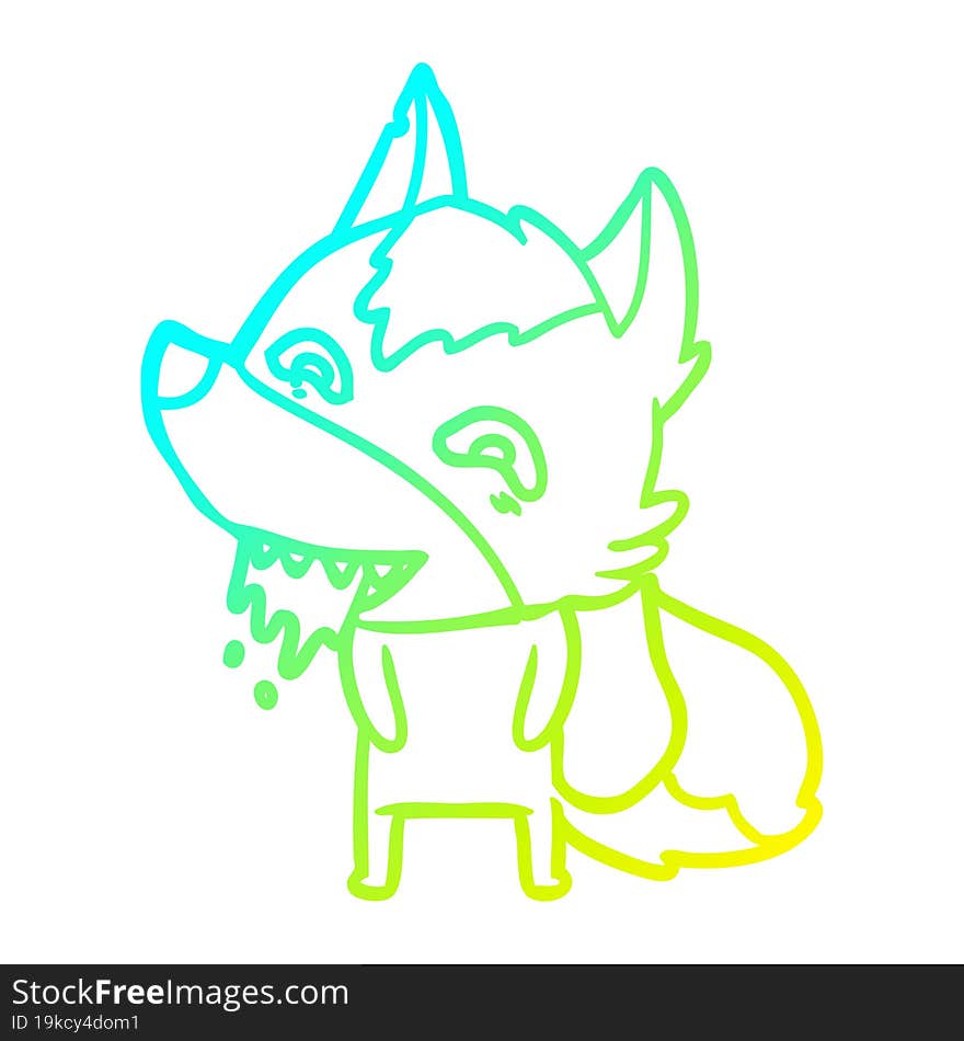 cold gradient line drawing cartoon hungry wolf