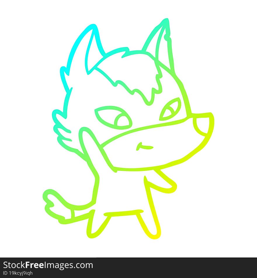 cold gradient line drawing friendly cartoon wolf