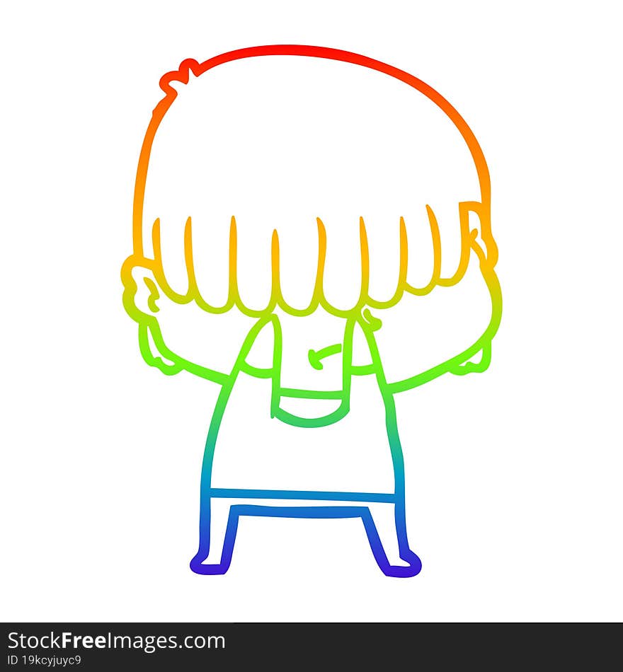 rainbow gradient line drawing cartoon boy with untidy hair