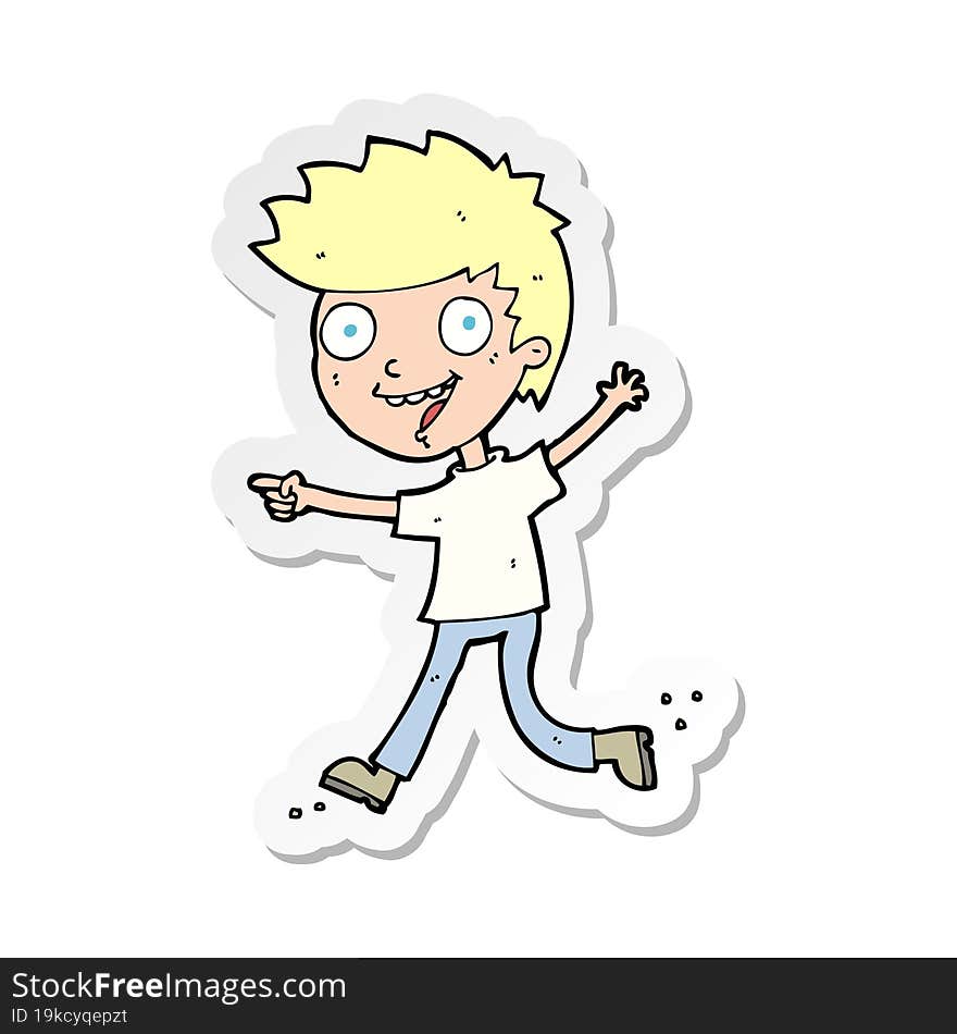 sticker of a cartoon crazy excited boy