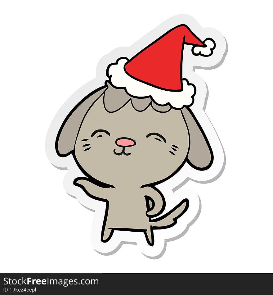 happy sticker cartoon of a dog wearing santa hat