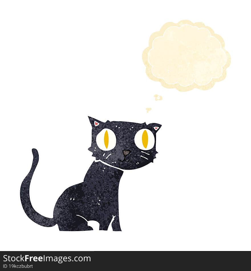 cartoon black cat with thought bubble