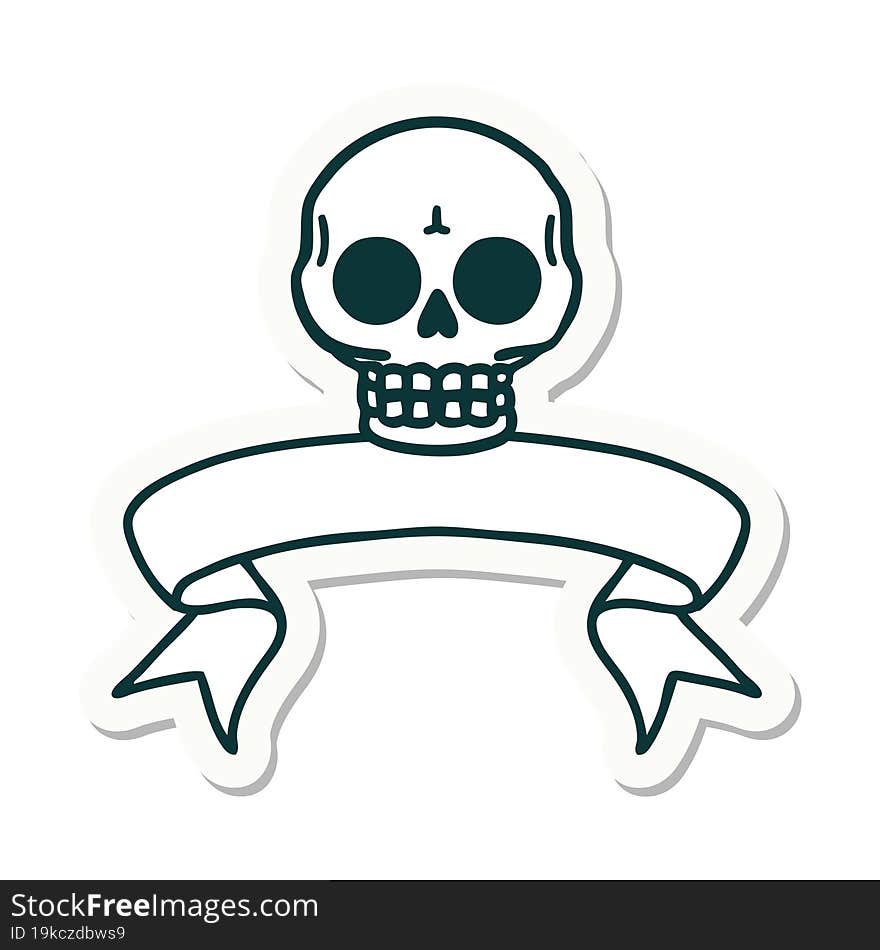 tattoo sticker with banner of a skull