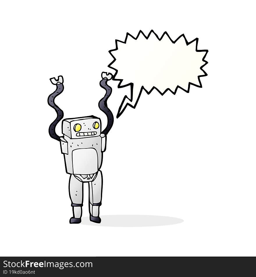 cartoon funny robot with speech bubble