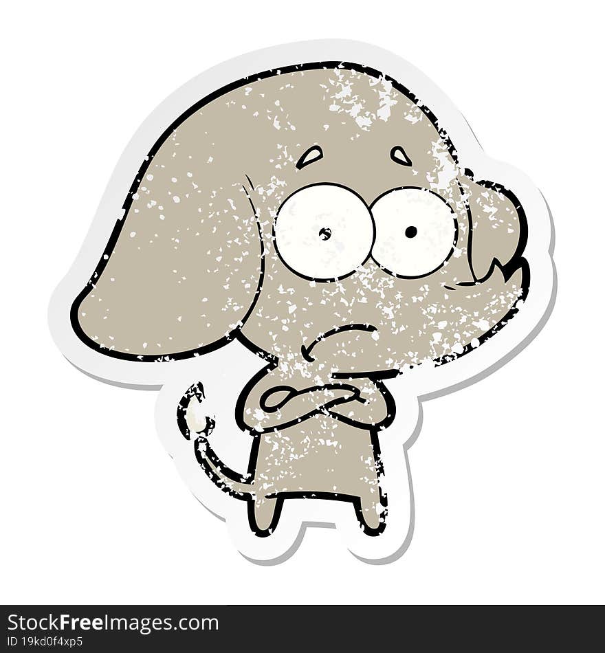 Distressed Sticker Of A Cartoon Unsure Elephant