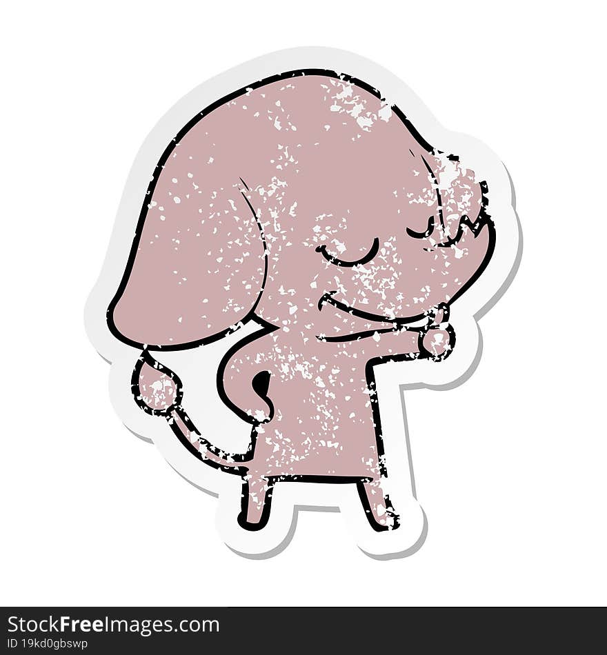 distressed sticker of a cartoon smiling elephant