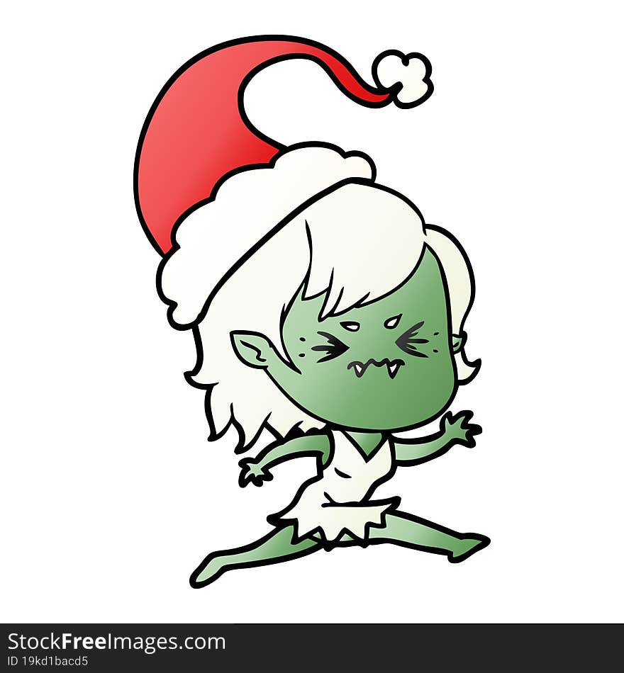 annoyed gradient cartoon of a vampire girl wearing santa hat