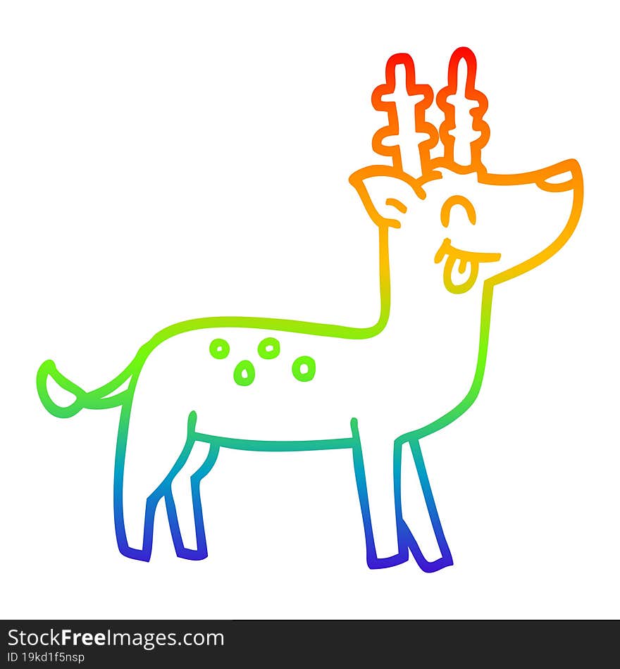 rainbow gradient line drawing of a cartoon happy reindeer