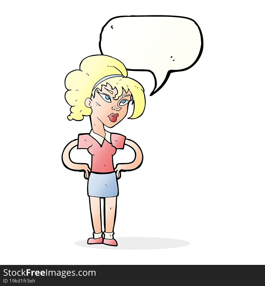 Cartoon Woman With Hands On Hips With Speech Bubble