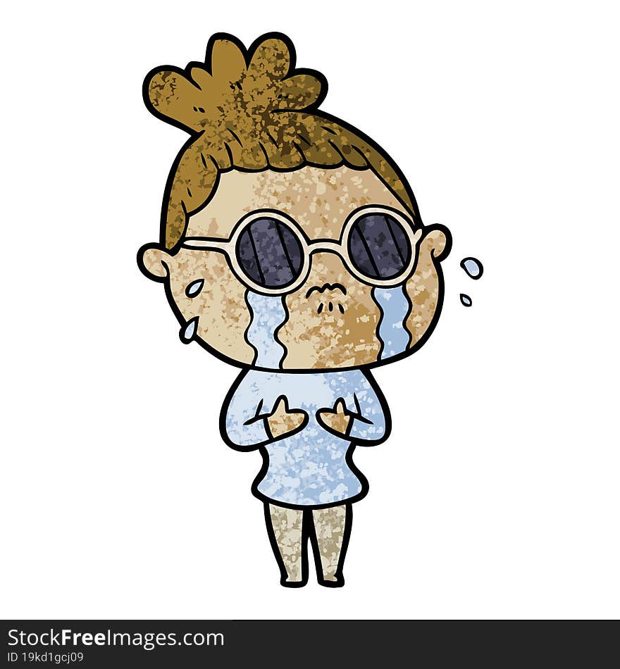 cartoon crying woman wearing dark glasses. cartoon crying woman wearing dark glasses