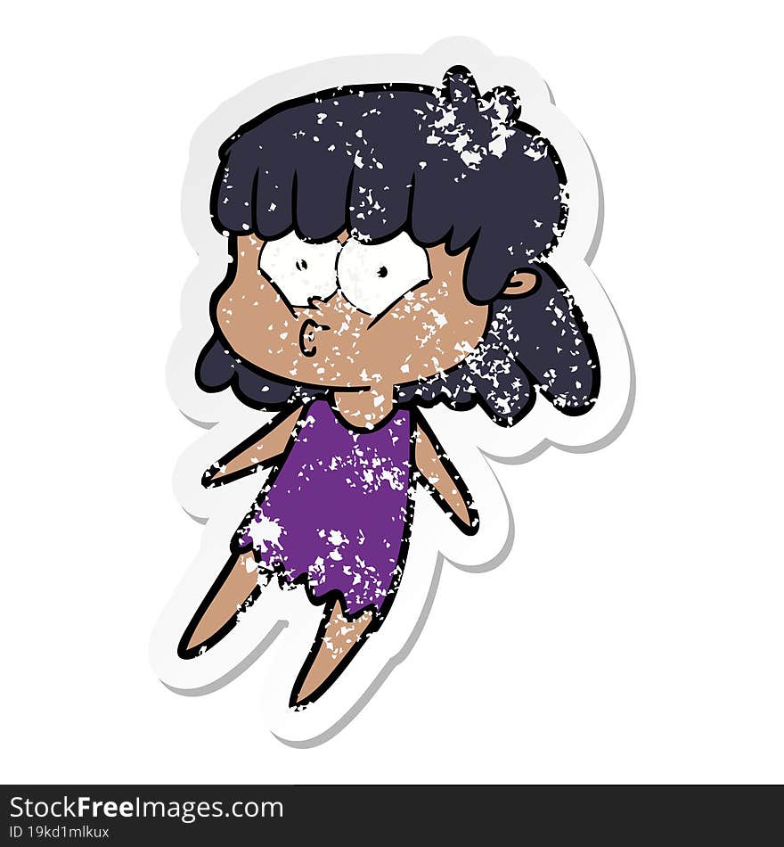 Distressed Sticker Of A Cartoon Whistling Girl