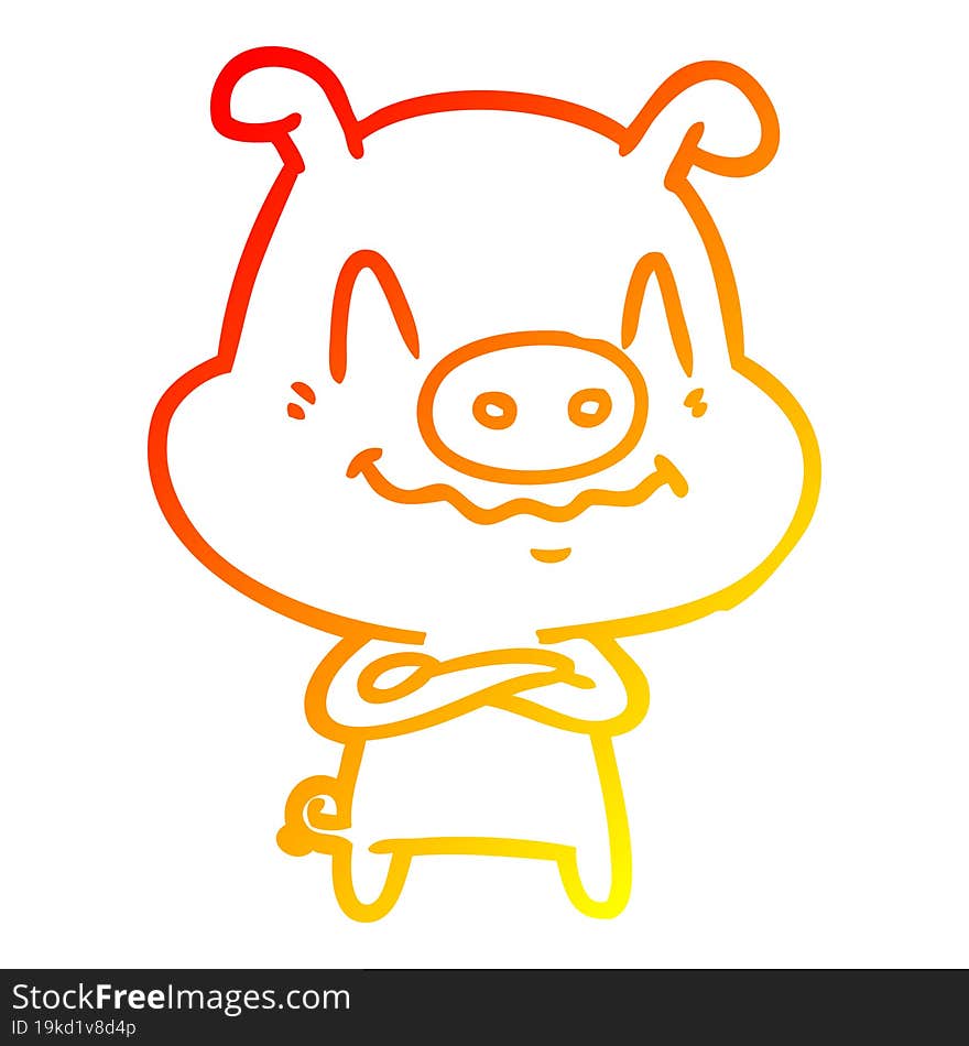 Warm Gradient Line Drawing Nervous Cartoon Pig