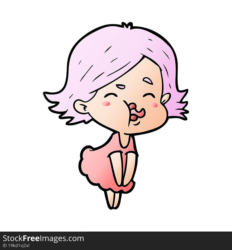 cartoon girl pulling face. cartoon girl pulling face