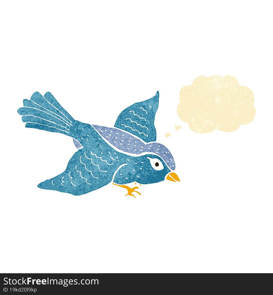 cartoon flying bird with thought bubble