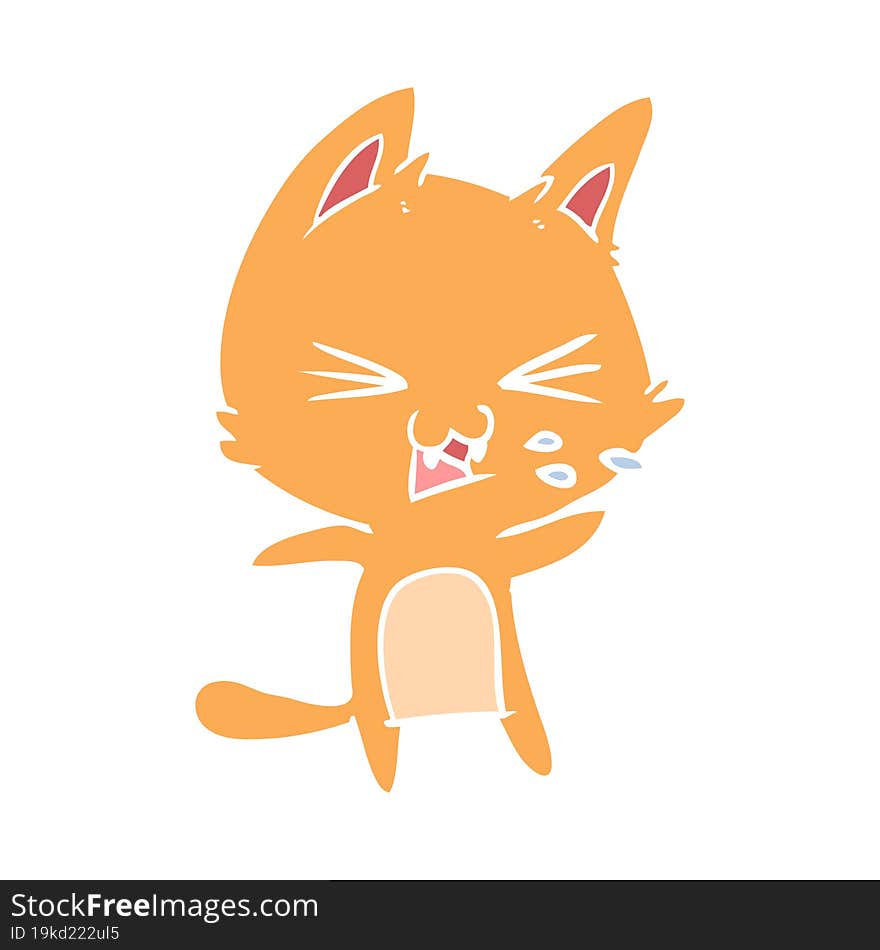 Flat Color Style Cartoon Cat Hissing