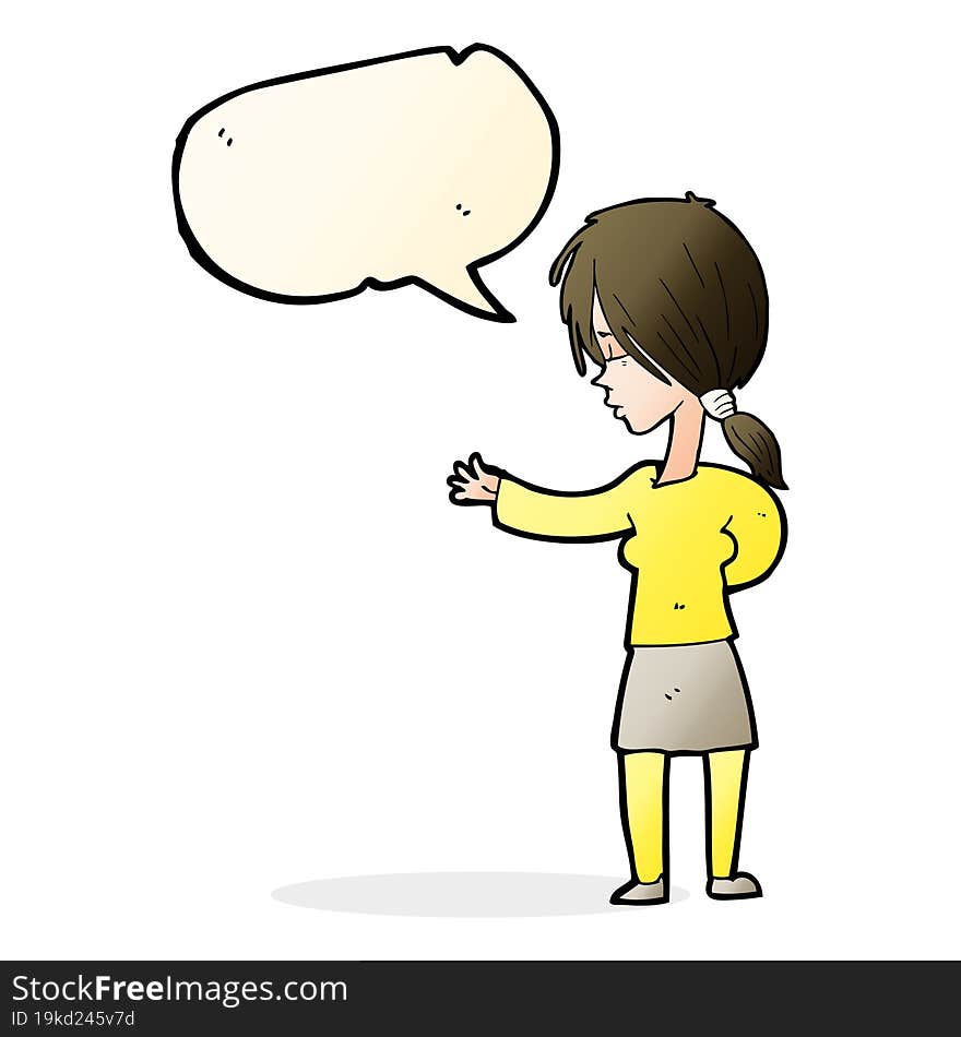 cartoon woman gesturing with speech bubble