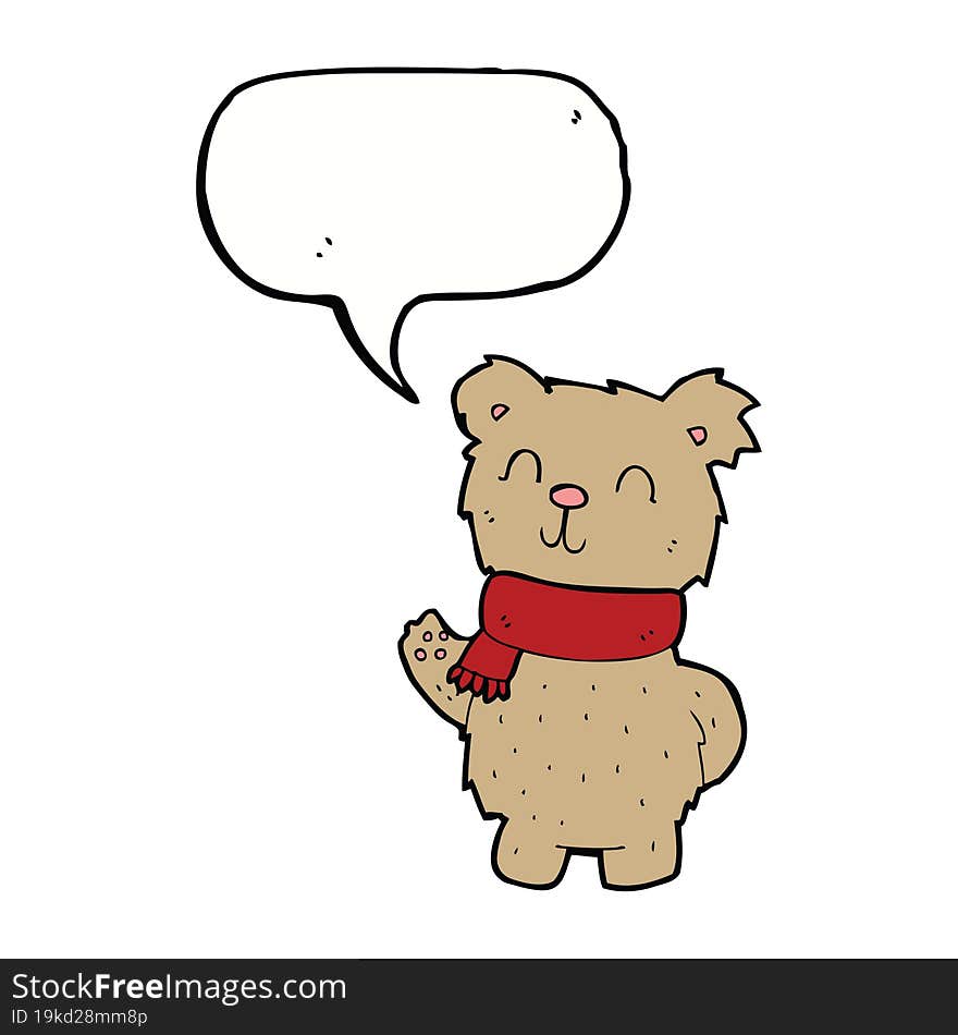 Cartoon Waving Teddy Bear With Speech Bubble