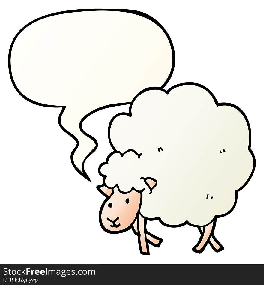 cartoon sheep and speech bubble in smooth gradient style