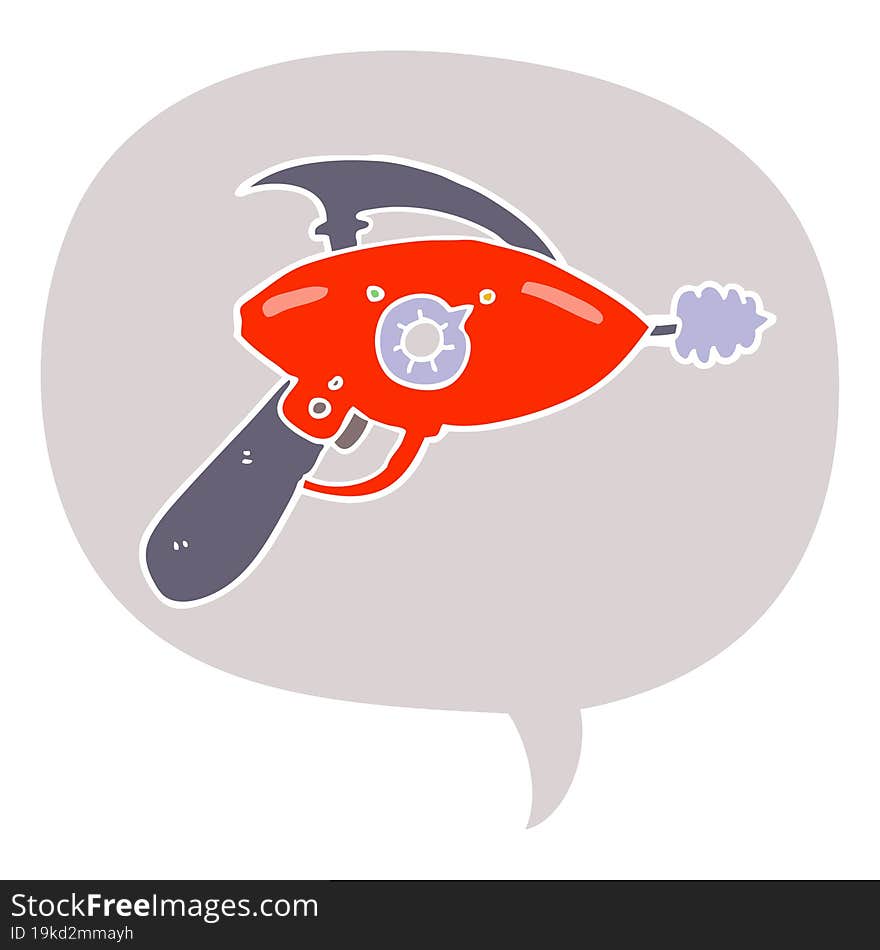 cartoon ray gun and speech bubble in retro style