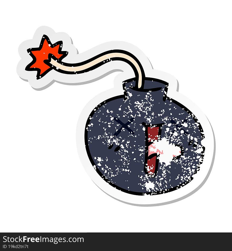 distressed sticker of a quirky hand drawn cartoon bomb