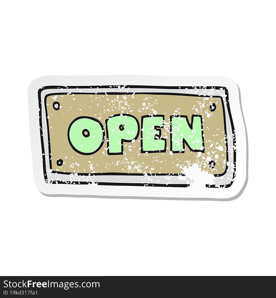 retro distressed sticker of a cartoon open sign