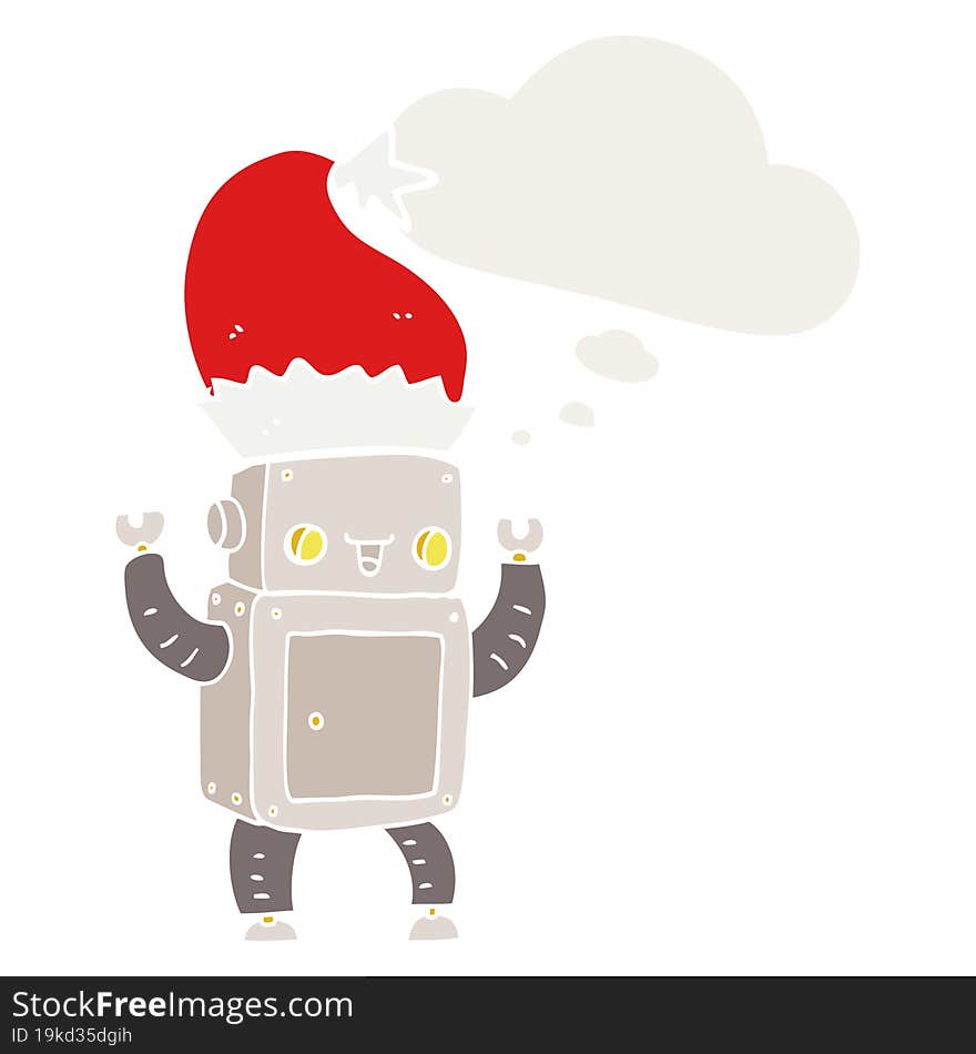 cartoon christmas robot and thought bubble in retro style