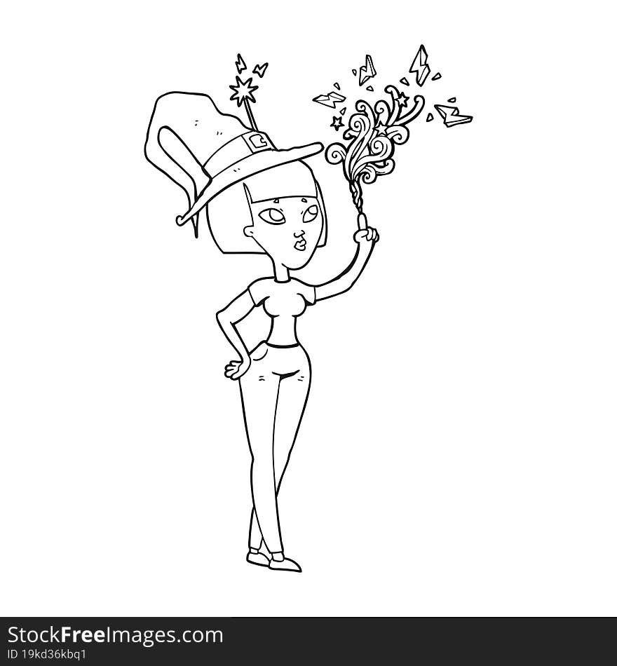 black and white cartoon witch