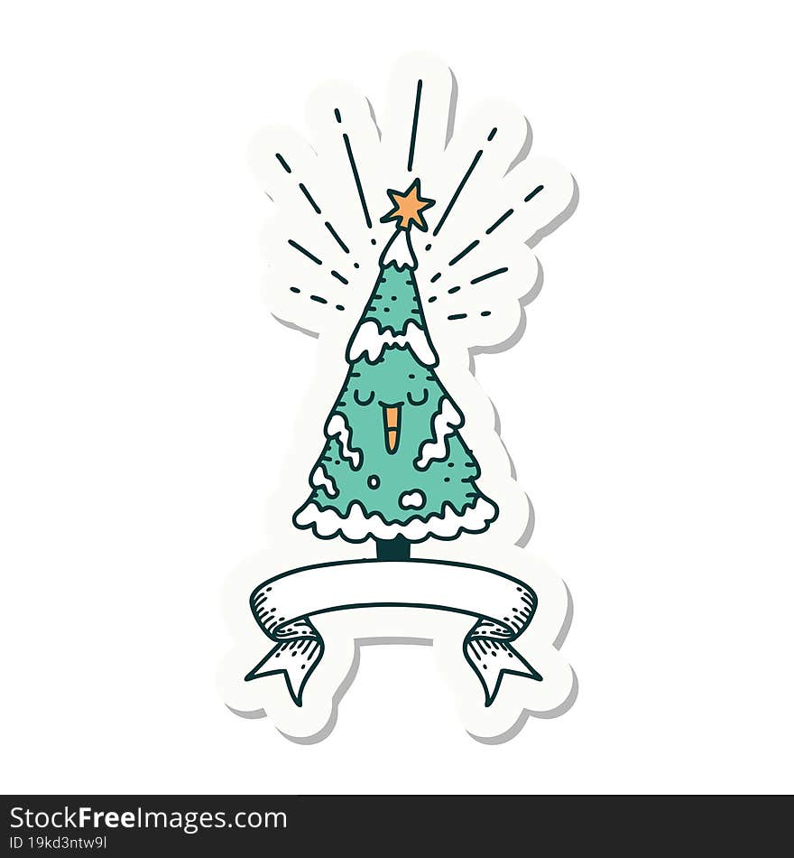 sticker of a tattoo style happy christmas tree