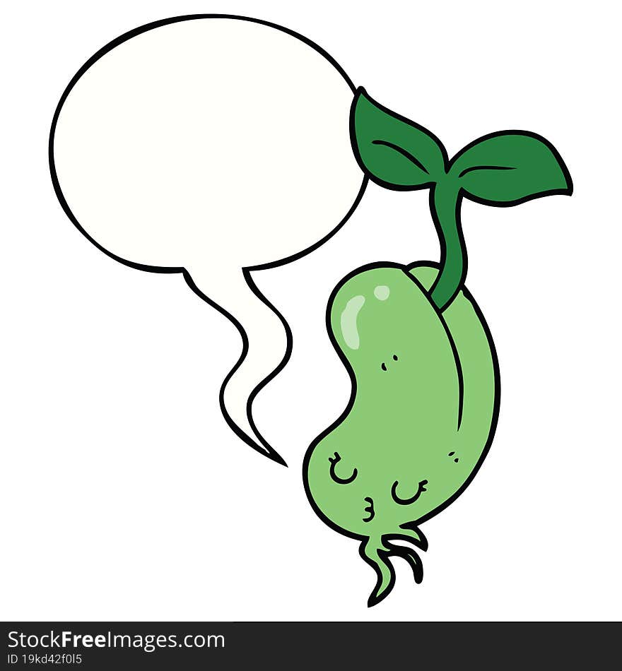 cartoon sprouting bean and speech bubble