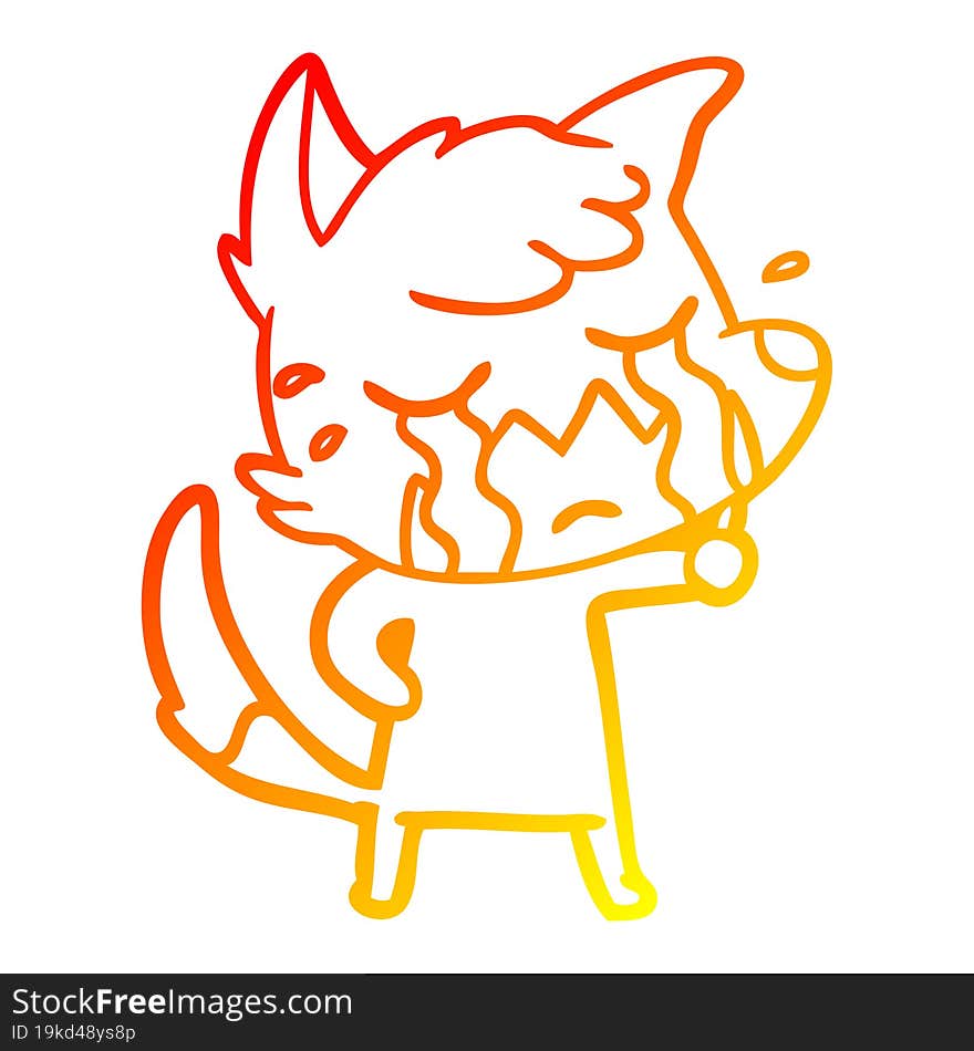 warm gradient line drawing crying fox cartoon