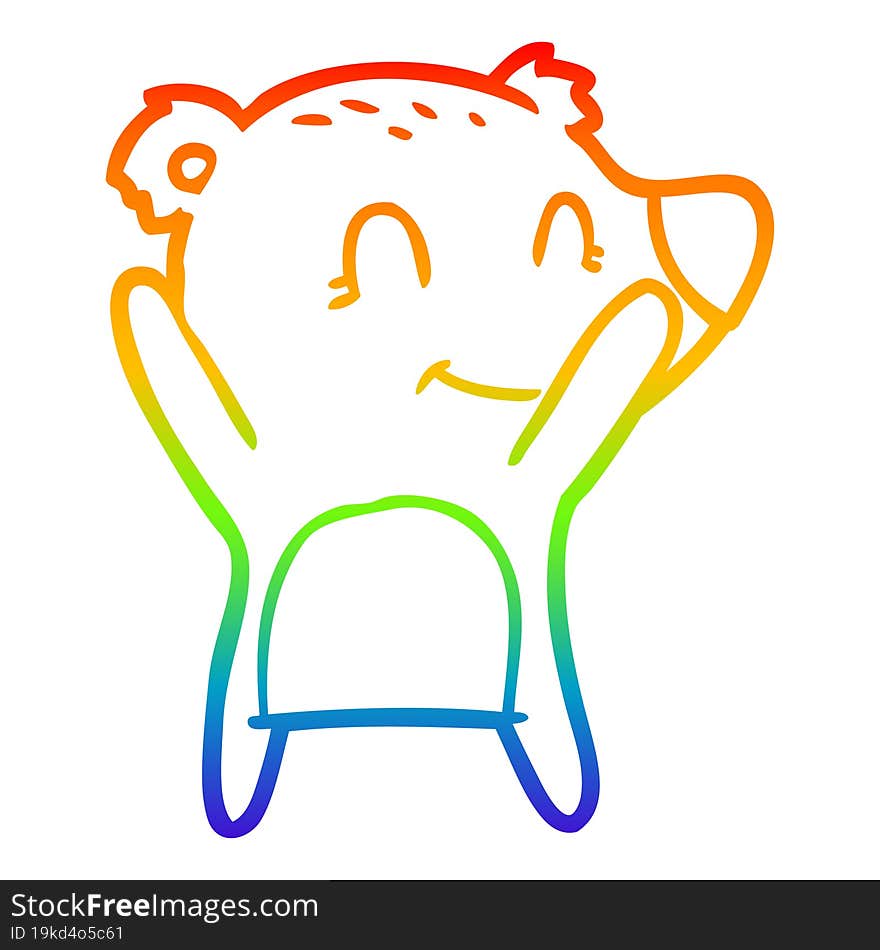 rainbow gradient line drawing smiling bear cartoon