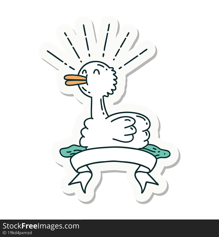 Sticker Of Tattoo Style Swimming Duck