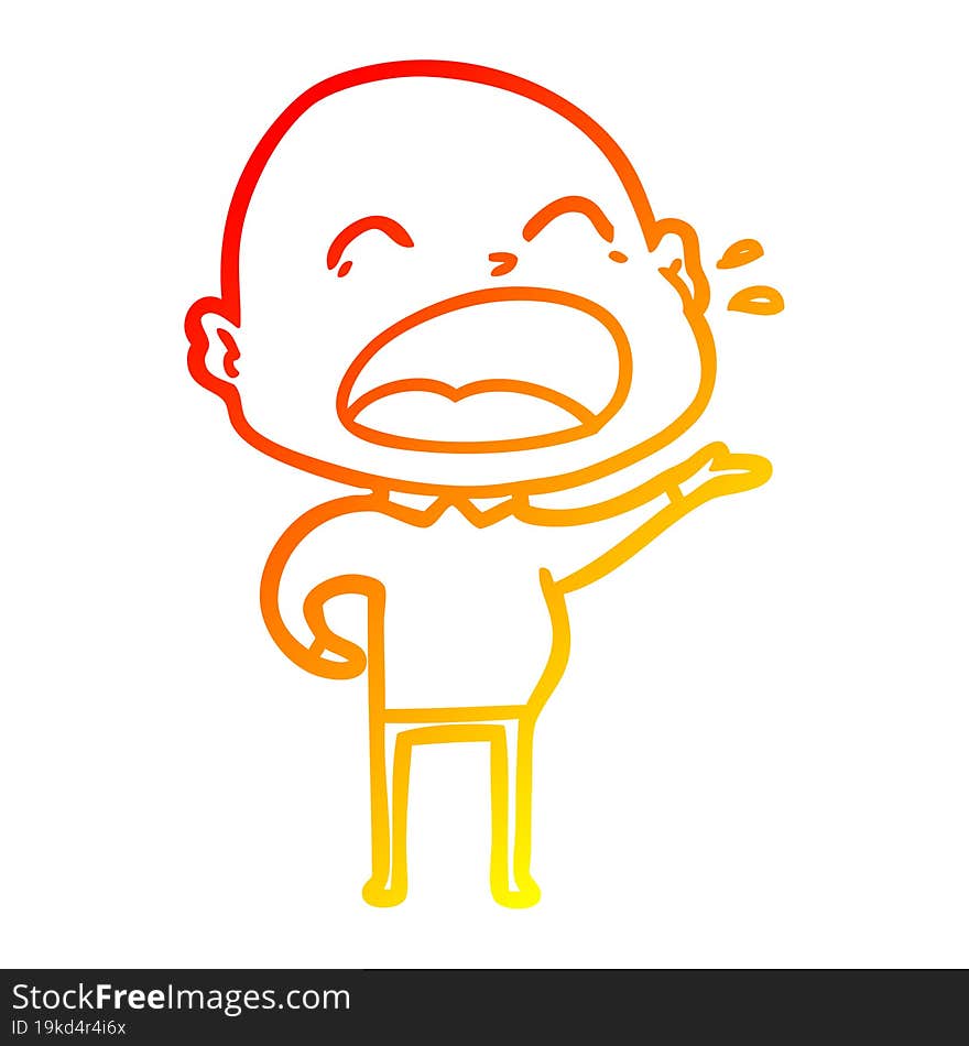 warm gradient line drawing cartoon shouting bald man