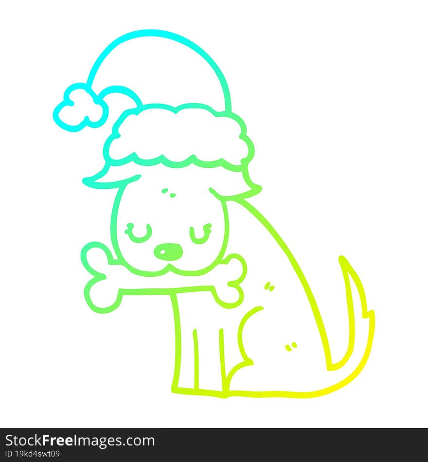 cold gradient line drawing of a cute christmas dog