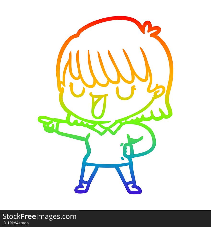 rainbow gradient line drawing of a cartoon woman