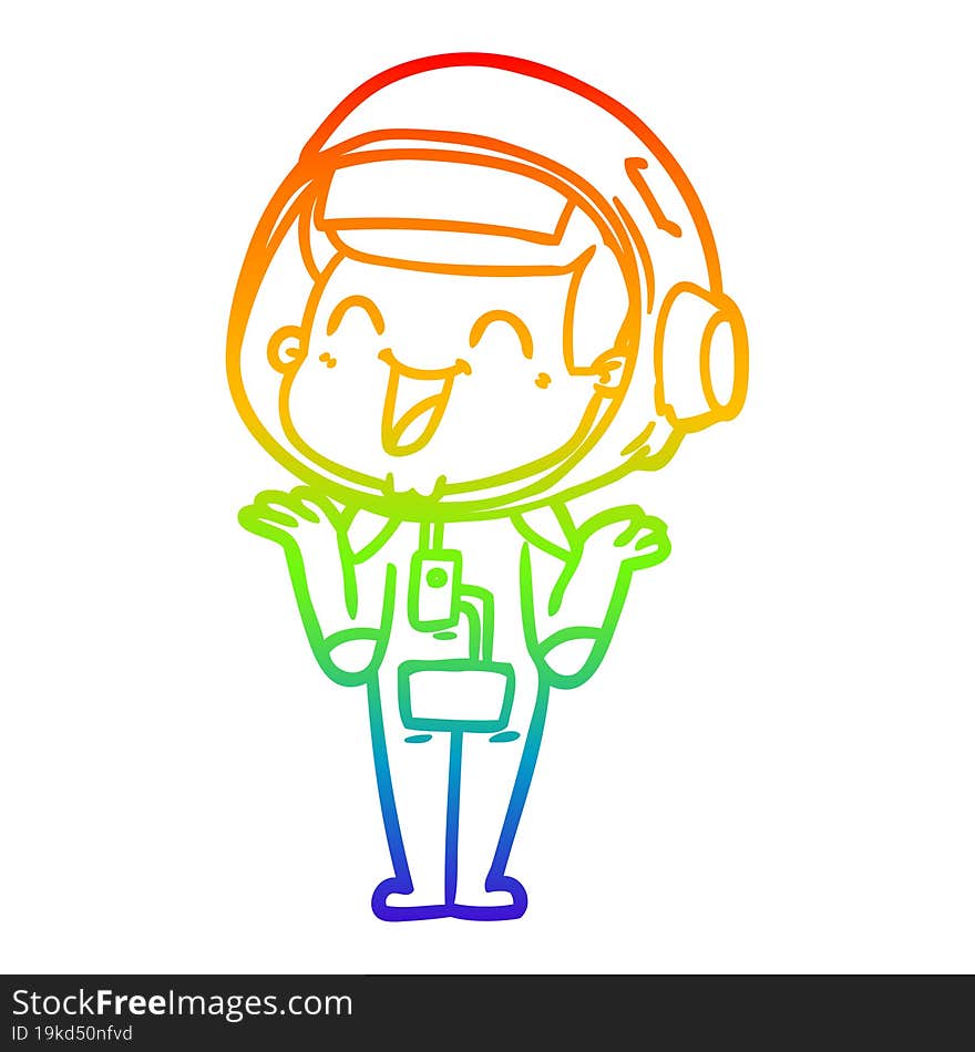 Rainbow Gradient Line Drawing Happy Cartoon Astronaut