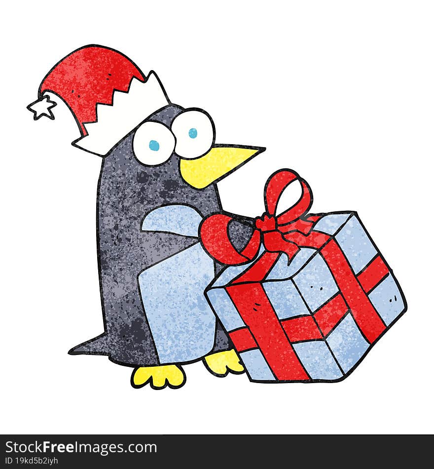 textured cartoon christmas penguin