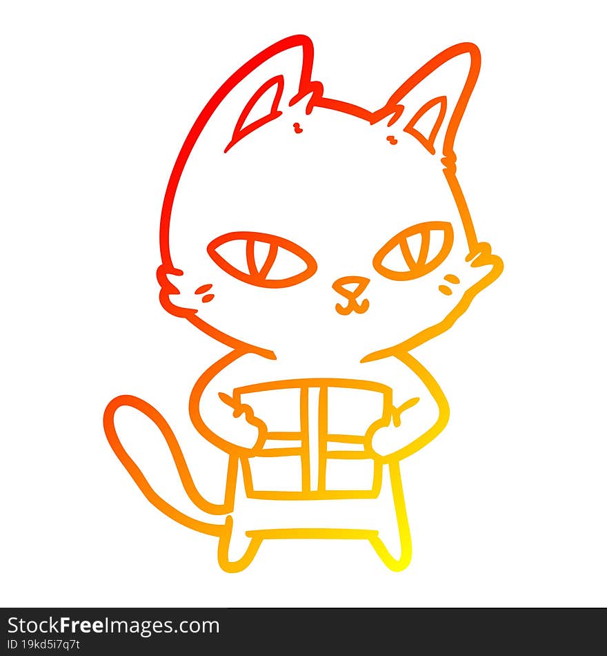 Warm Gradient Line Drawing Cartoon Cat Holding Parcel