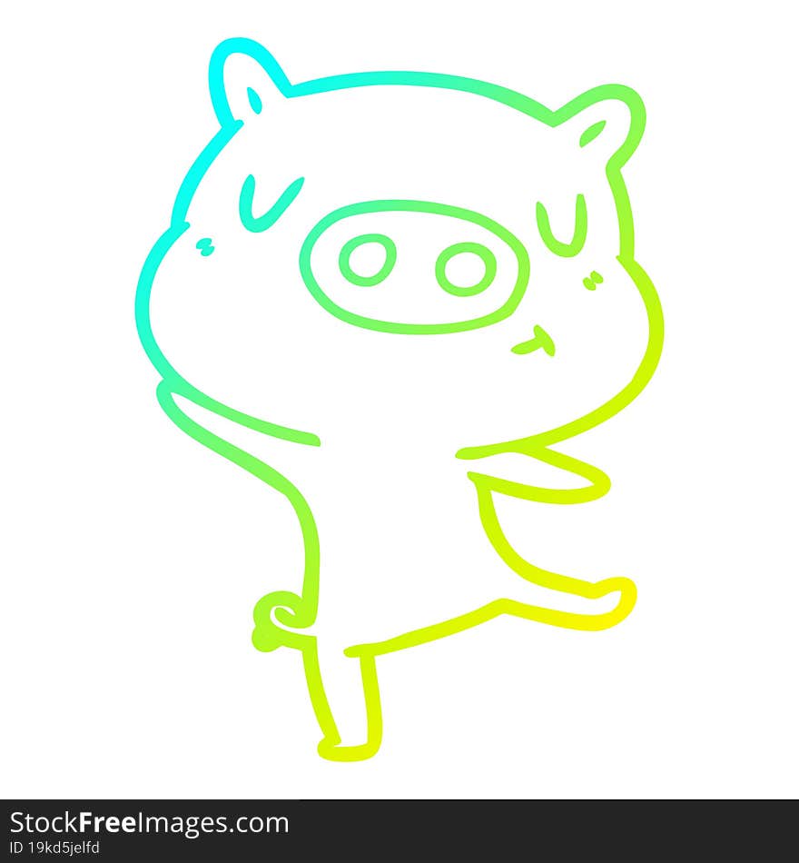 cold gradient line drawing of a cartoon pig dancing