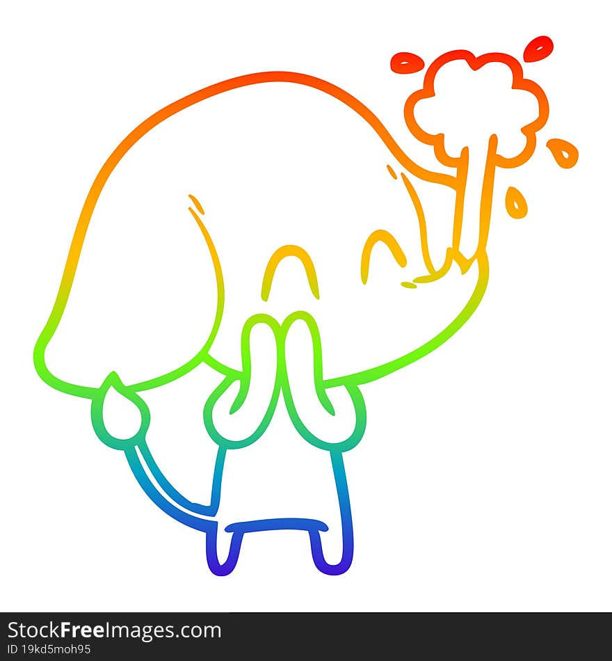 rainbow gradient line drawing cute cartoon elephant spouting water